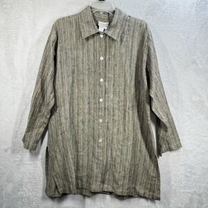 Coldwater Creek Striped 100% Linen Top Size L Natural Lagenlook Missoni Style